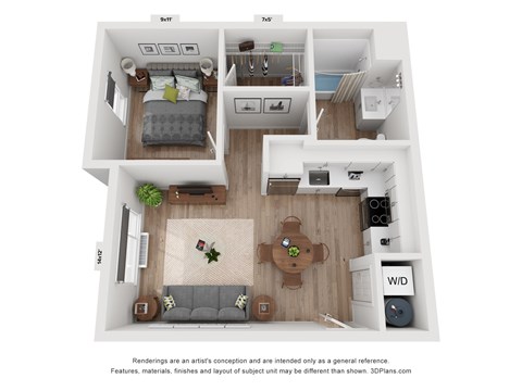 Floor plan for 1 bed, 1 bath, 575 sqft